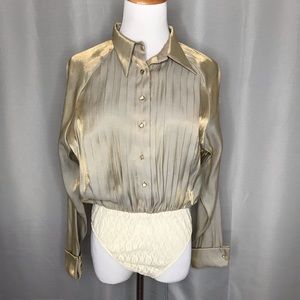 Cache’ pin tuck gold shimmer bodysuit